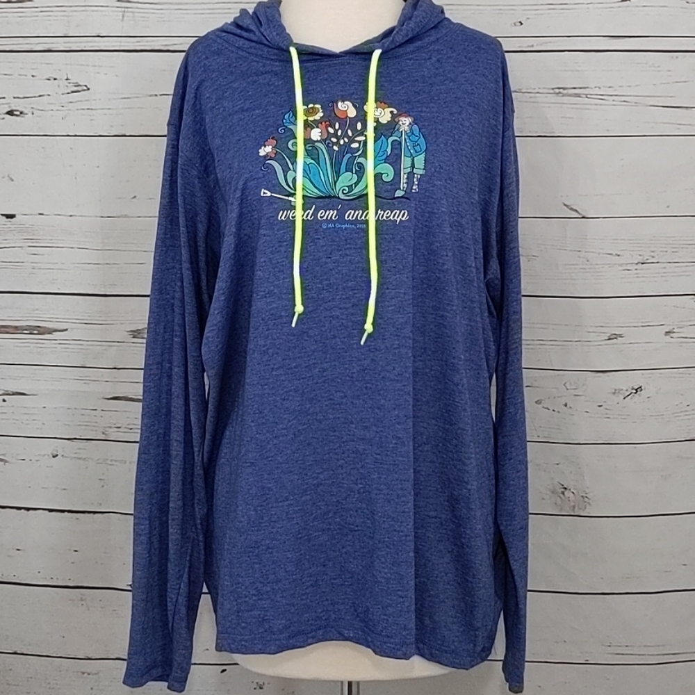 Weed 'Em & Reap Flower and Gardener Blue Long Sleeve Hooded Shirt 2XL - Picture 1 of 9